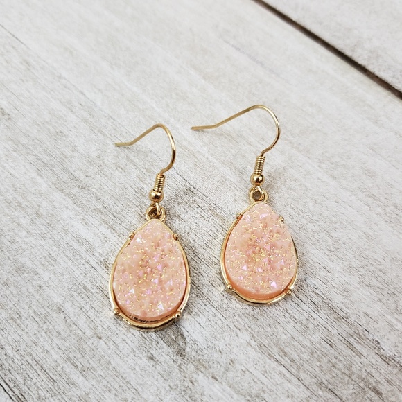REVITALIZED Jewelry - • HOST PICK • Pink Teardrop Druzy Earrings